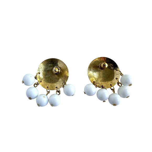 Vintage Sarah Coventry Earrings With Gold-Tone Circles & Milk Glass Dangles - Picture 4 of 10